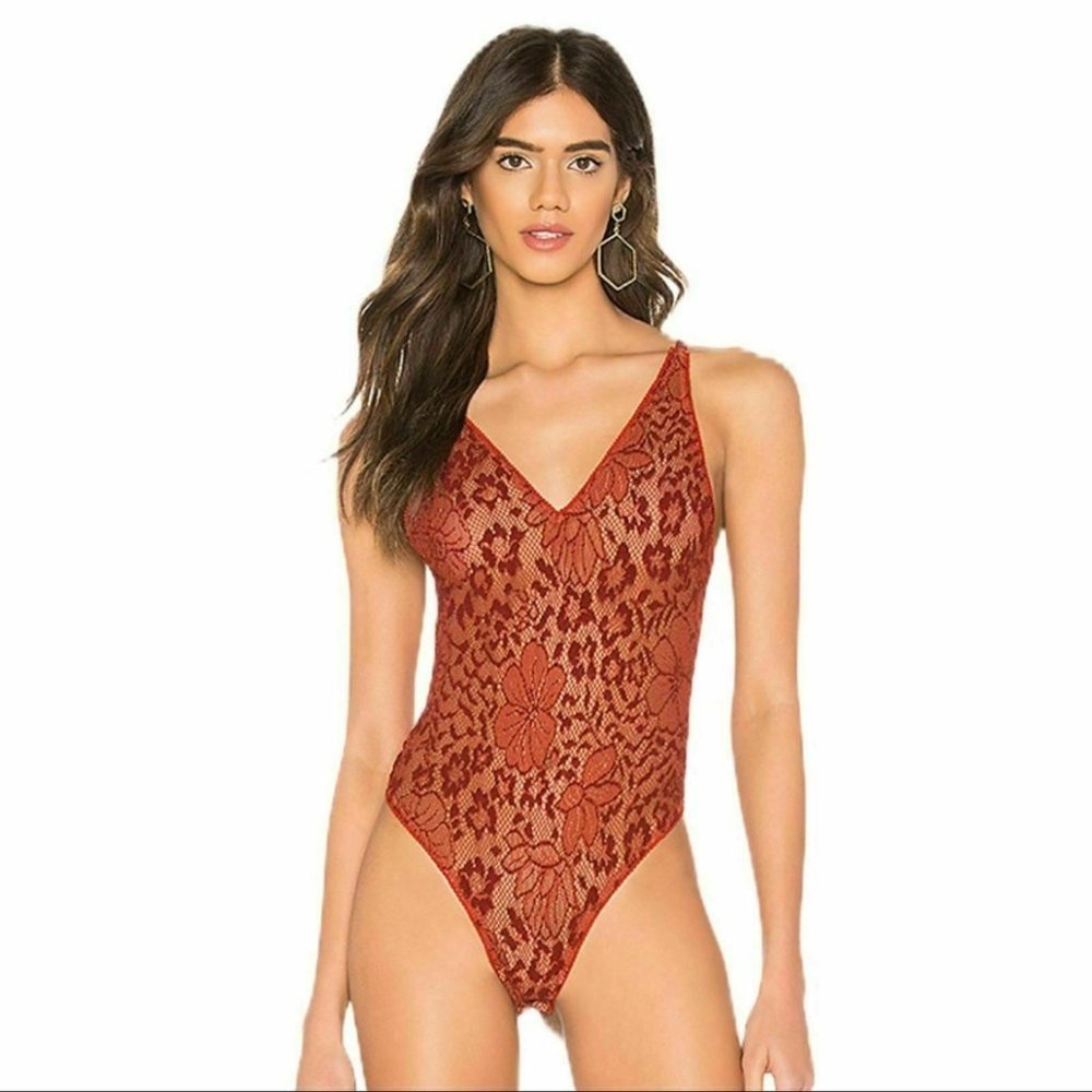 Free People Live It Up Lace Red Bodysuit Large